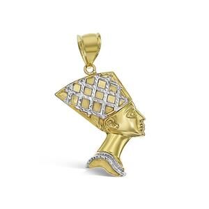 10k Yellow White Gold Egyptian Queen Nefertiti Pendant Charm 1.5 inch